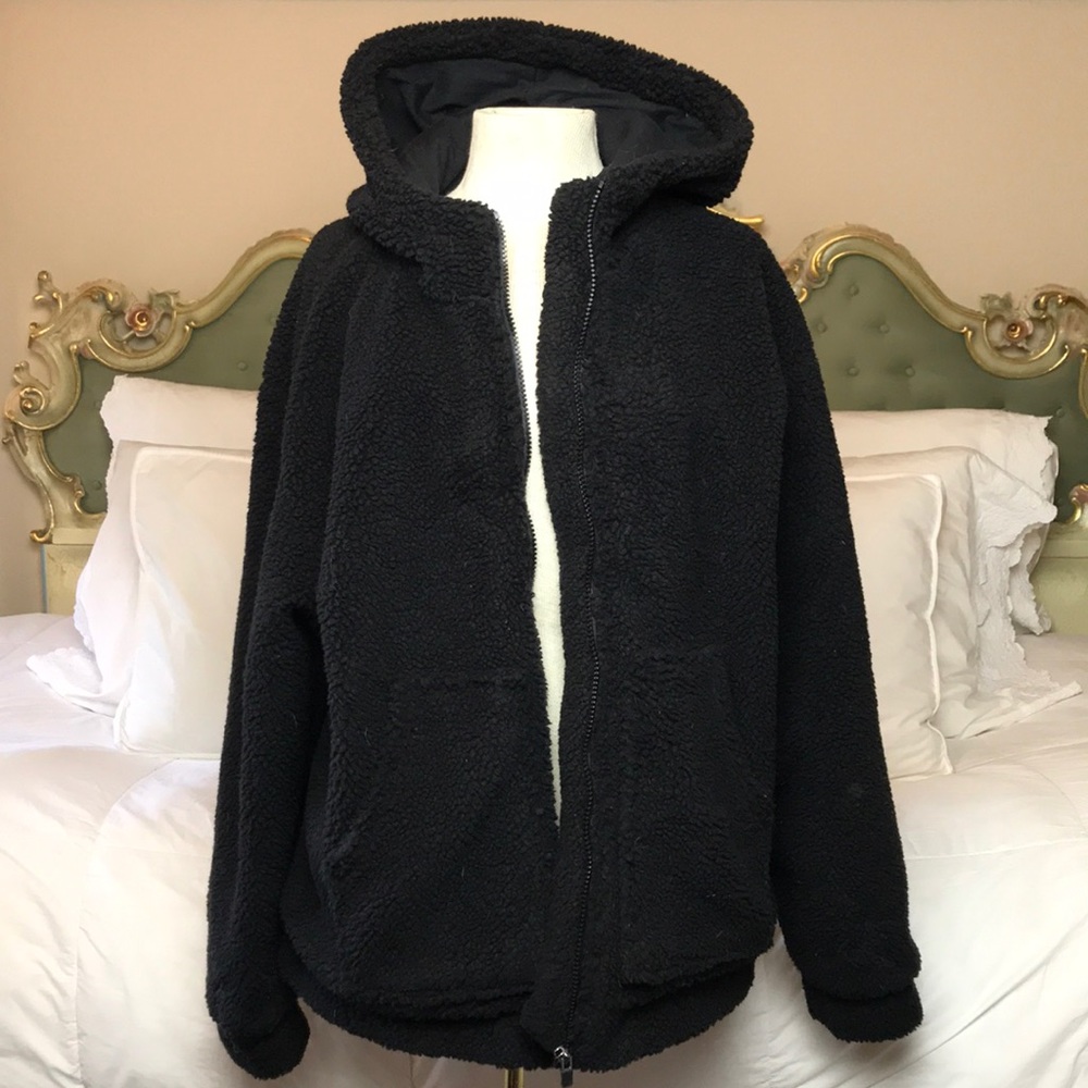 Borg Sherpa Teddy Cozy Zipper Zip Up Hoodie Jacket - Picture 3 of 8